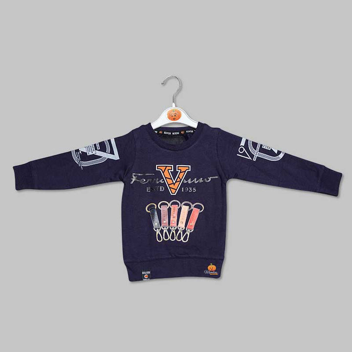 Graphic Text Print Full Sleeve t-Shirts for Boys in Navy Blue