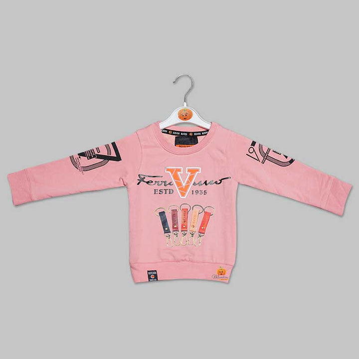 Graphic Text Print Full Sleeve t-Shirts for Boys in Peach