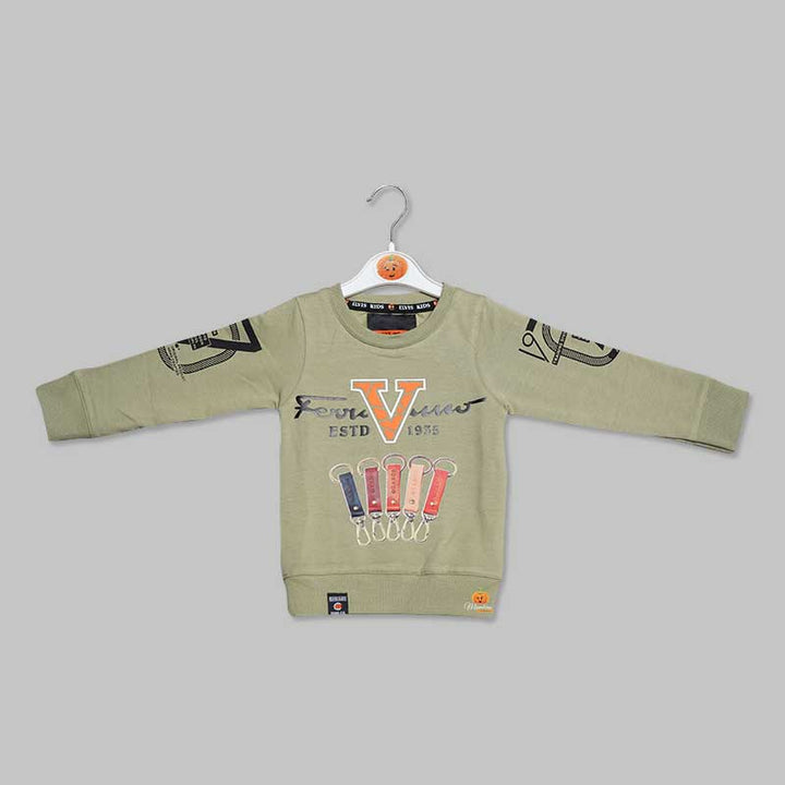 Graphic Text Print Full Sleeve t-Shirts for Boys in Pista Green