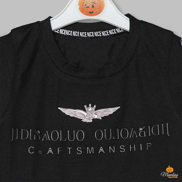 Solid Printed T-Shirts for Boys with Bottom Shape Close Up View