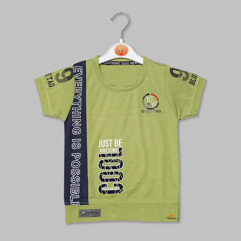 Solid Printed T-Shirt for Boys in Soft Fabric Variant Front View