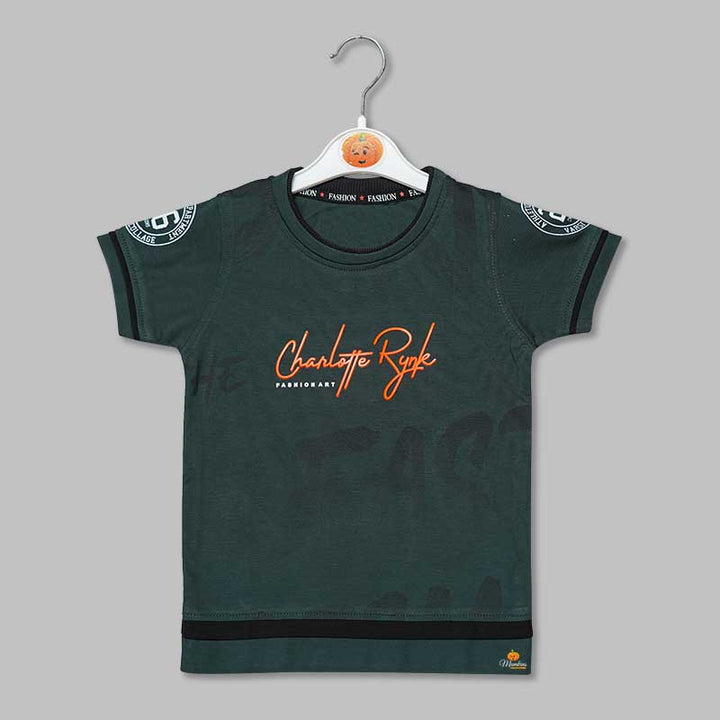 Round Neck Text Printed t-Shirt for Kid Boy in Green