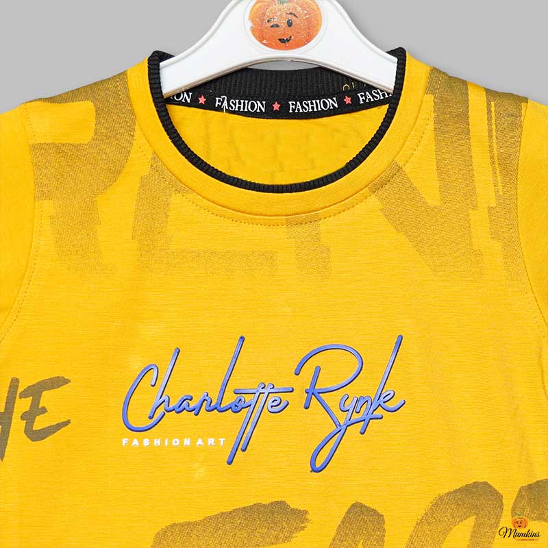 Round Neck Text Printed t-Shirt for Kid Boy Close Up View