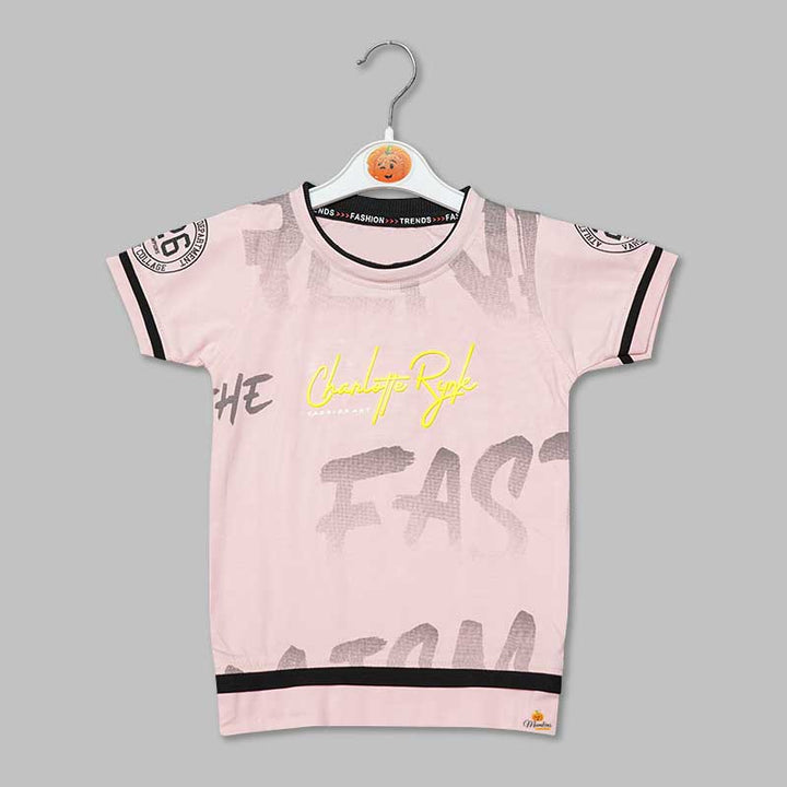 Round Neck Text Printed t-Shirt for Kid Boy in Pink