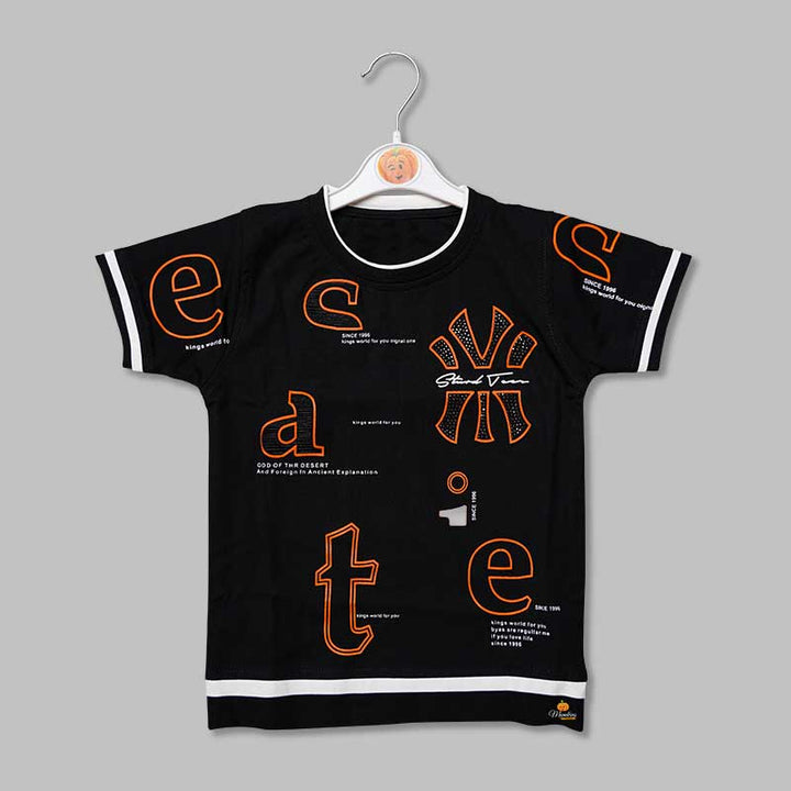 Half Sleeves Text Print T-Shirts for Boys Front View