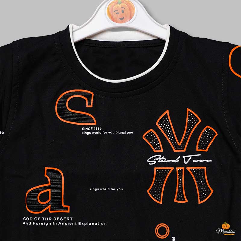 Half Sleeves Text Print T-Shirts for Boys Close Up View 