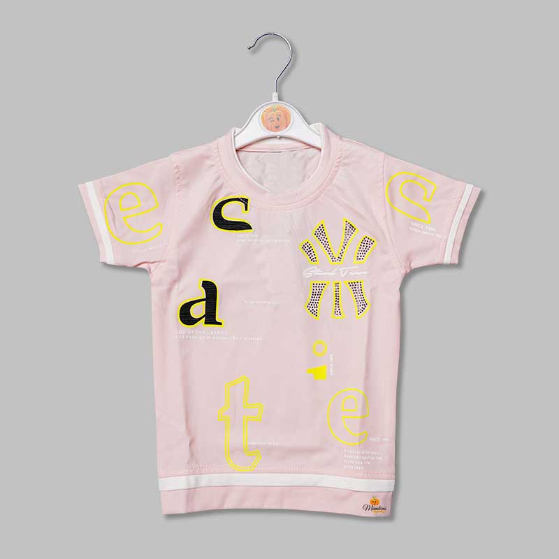 Half Sleeves Text Print T-Shirts for Boys Peach