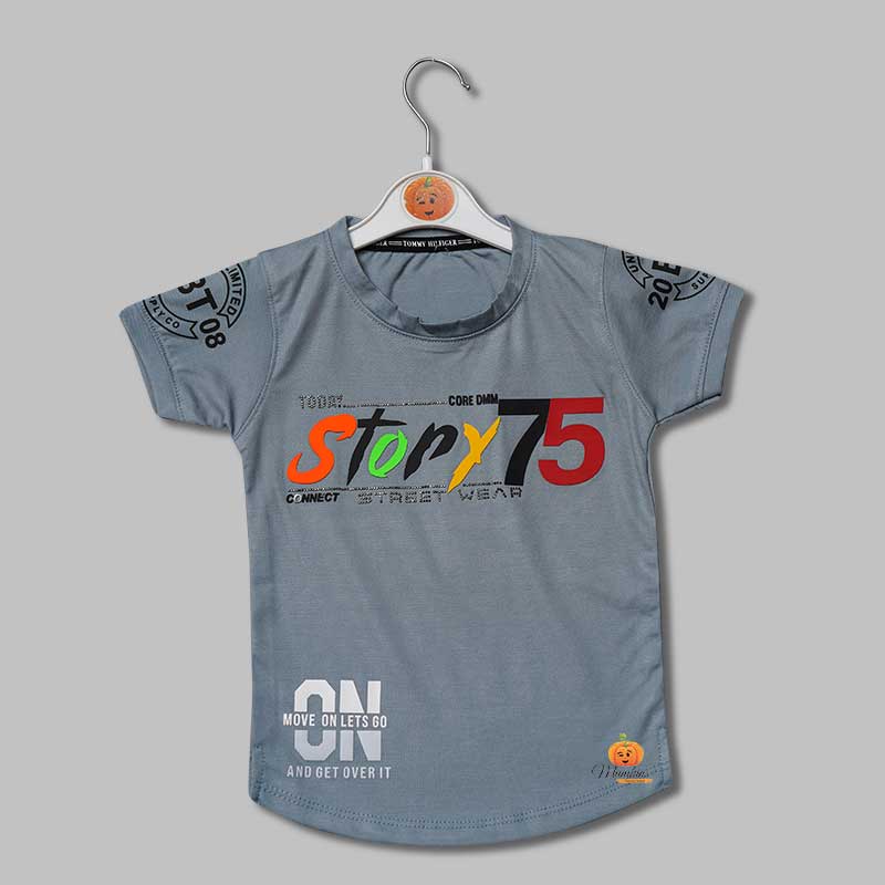 Solid Grey Print T- Shirts for Boys with Soft Fabric Variant Front View