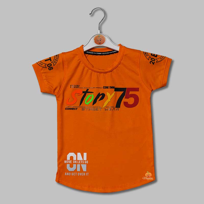 Solid Orange Print T- Shirts for Boys with Soft Fabric Variant Front View