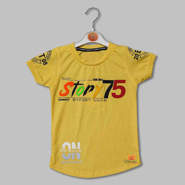 Solid Yellow Print T- Shirts for Boys with Soft Fabric Variant Front View