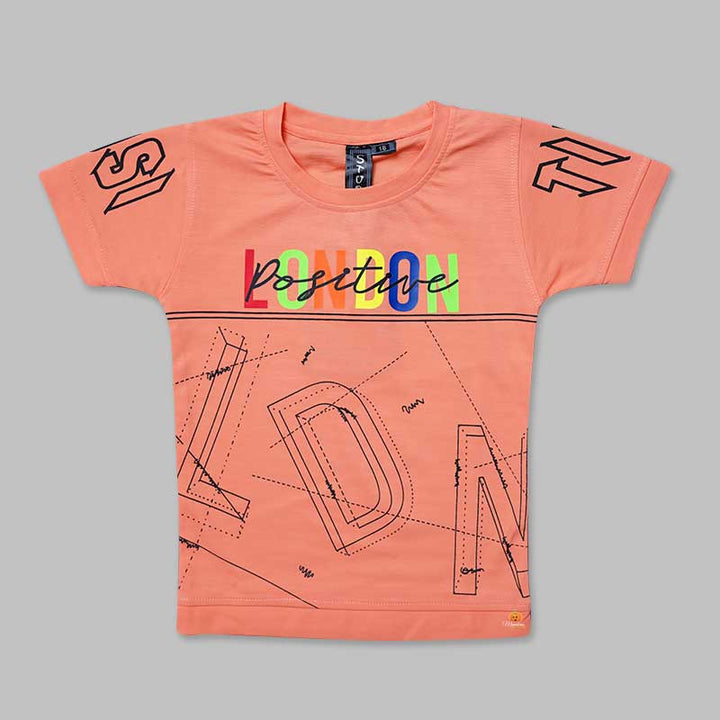 Solid Peach T-Shirts for Boys with Text Print Variant Front View