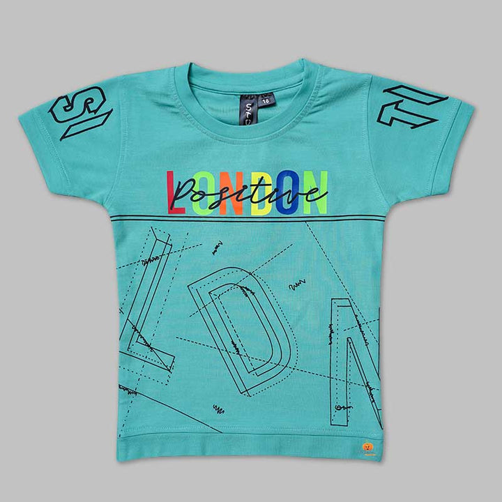 Solid Blue T-Shirts for Boys with Text Print Variant Front View