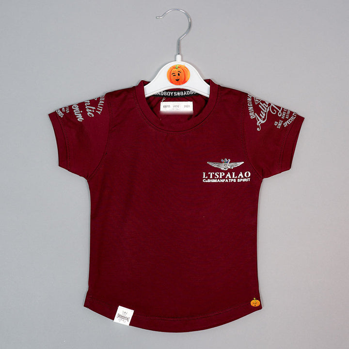 Solid Printed t-Shirt for Boys with Round Hem Maroon