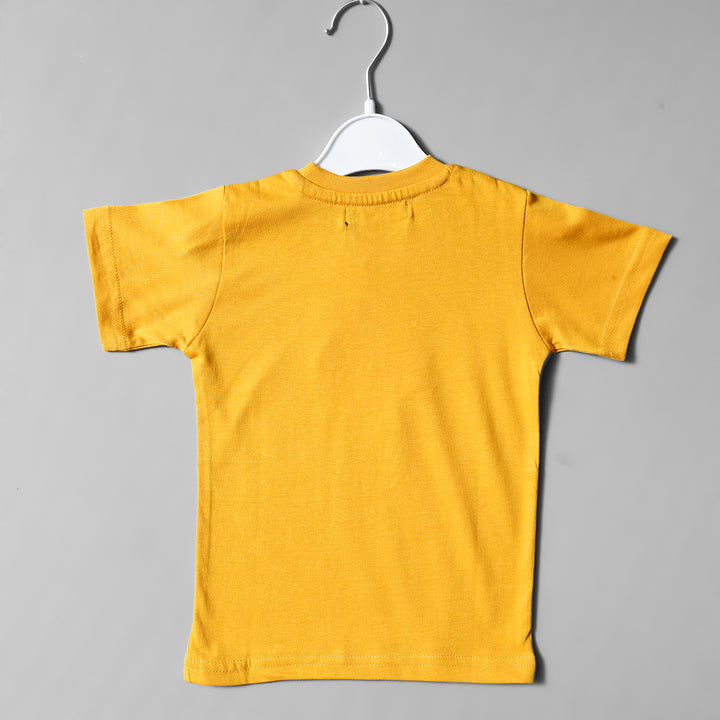 Mustard Printed Summer Wear T-Shirt for Boys Back View