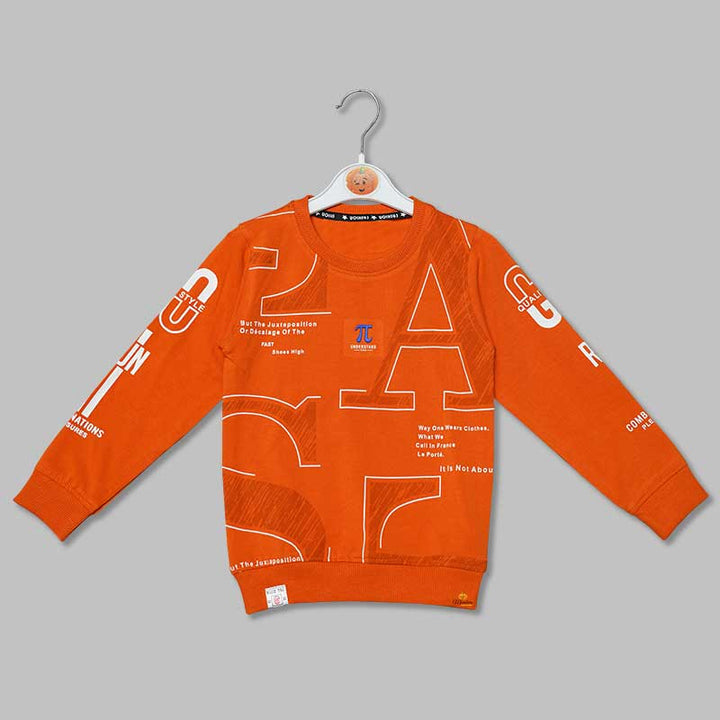 Orange Full Sleeves T-shirt for Boys Front View
