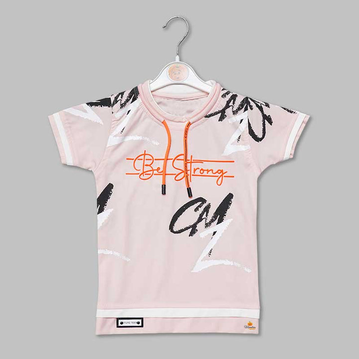 Solid Peach Printed T-Shirts for Boys with Neck Lace Variant Front View
