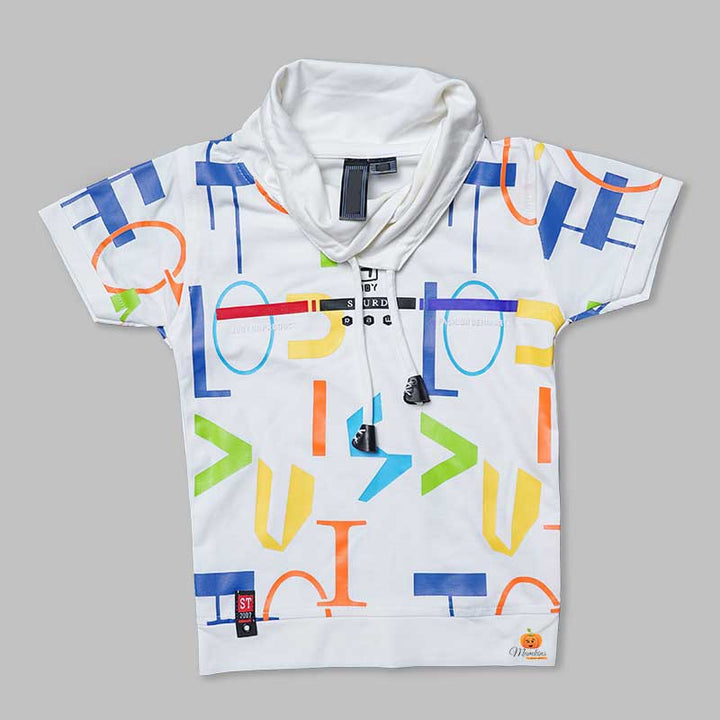 Solid Printed T-shirts for Boys with Cowl Neck Front View