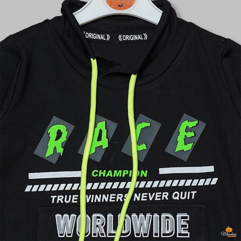 Black Calligraphy Full Sleeves T-shirt for Boys Close Up View