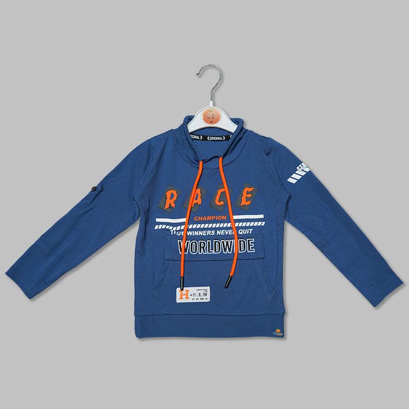 Blue Calligraphy Full Sleeves T-shirt for Boys Front View