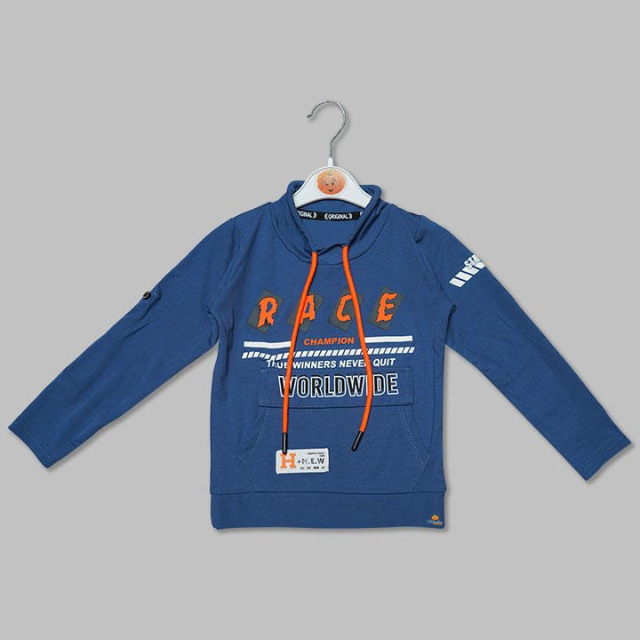 Blue Calligraphy Full Sleeves T-shirt for Boys Front View