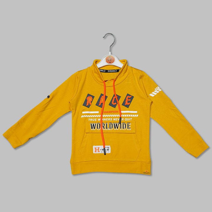 Yellow Calligraphy Full Sleeves T-shirt for Boys Front View