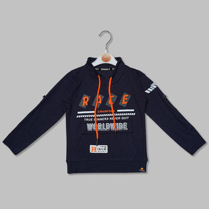 Blue Calligraphy Full Sleeves T-shirt for Boys Front View