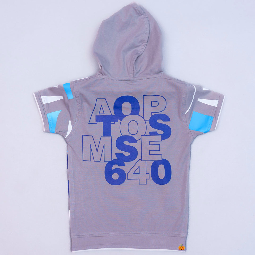 Grey & Cream Hoodie Style Boys T-shirt Back View