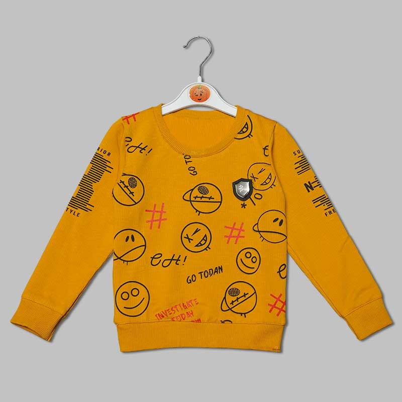 Orange Graphic Full Sleeves T-shirt for Boys Front View