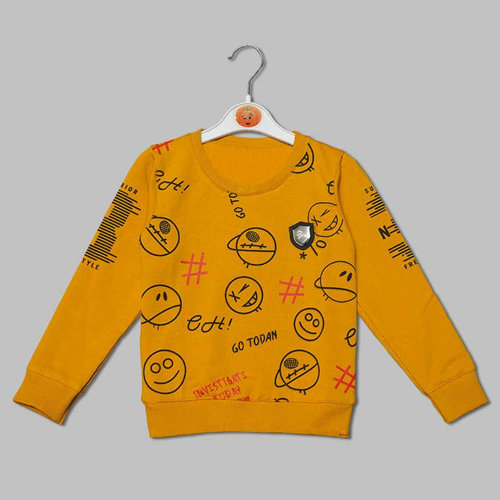 Orange Graphic Full Sleeves T-shirt for Boys Front View