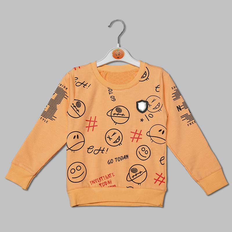 Orange Graphic Full Sleeves T-shirt for Boys Front View