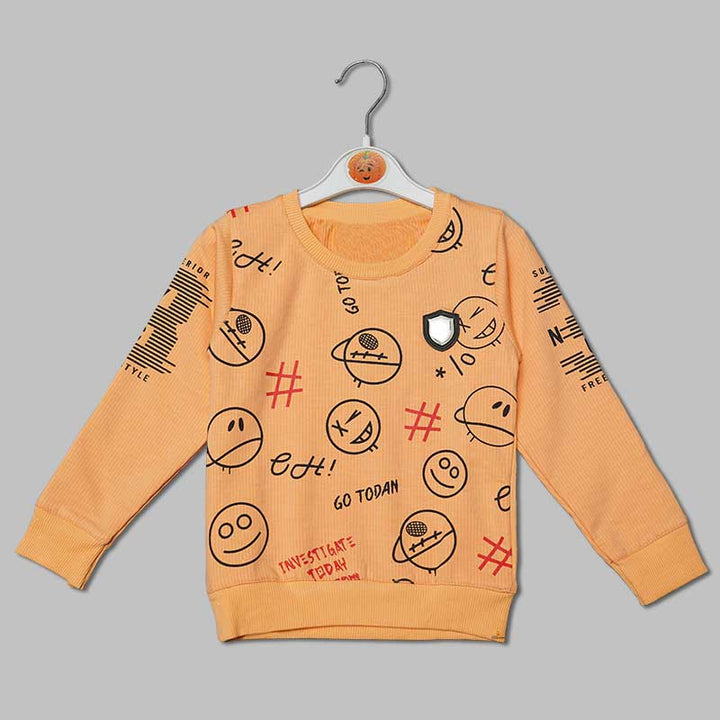 Orange Graphic Full Sleeves T-shirt for Boys Front View