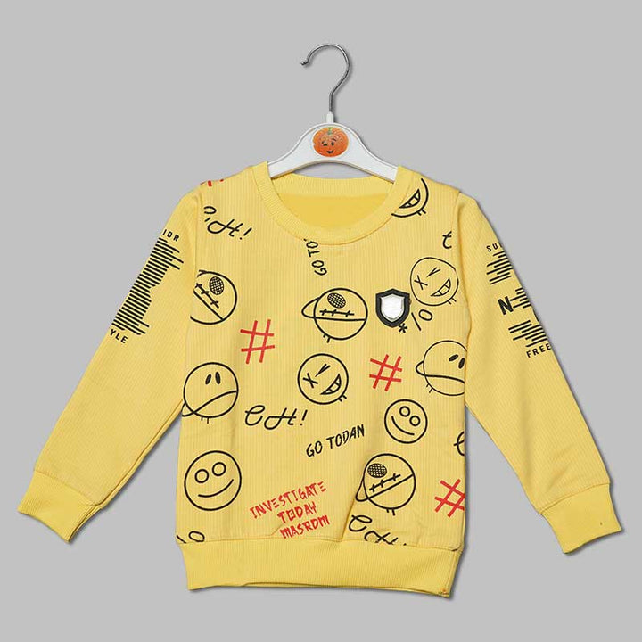 Yellow Graphic Full Sleeves T-shirt for Boys Front View