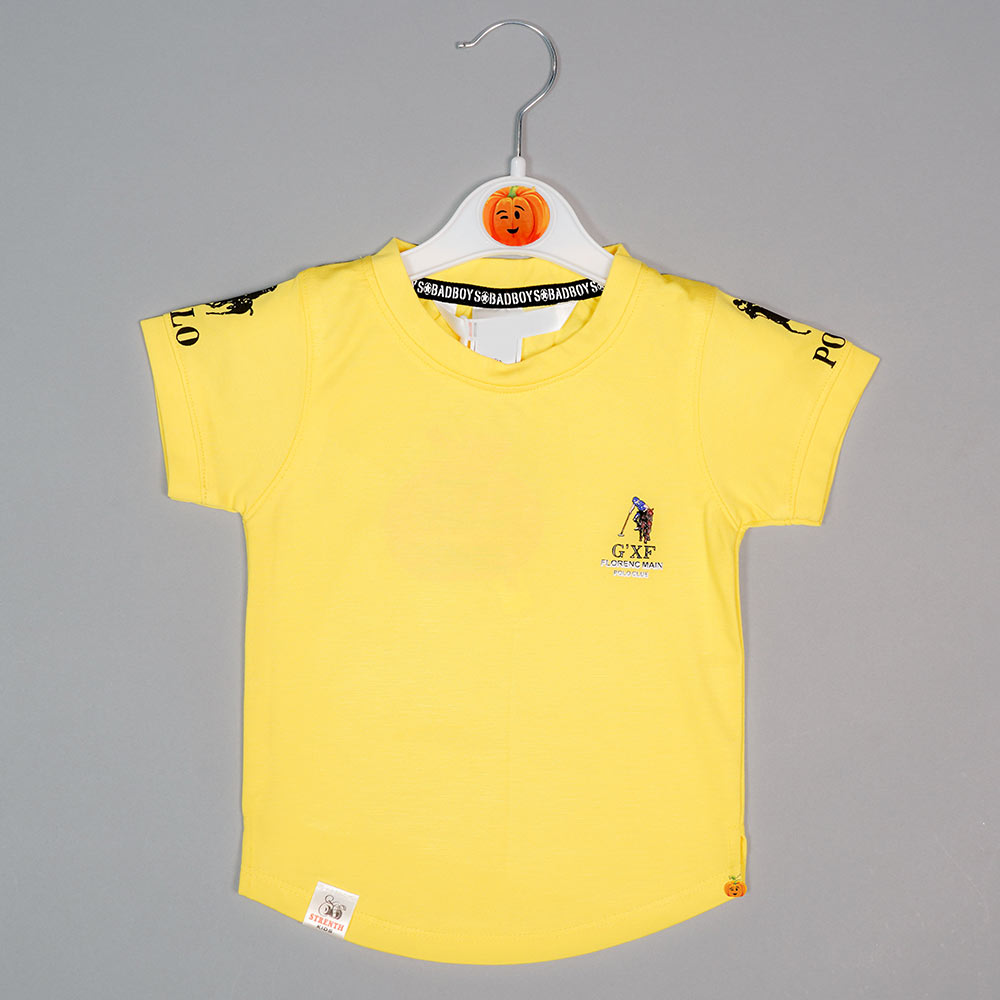 Yellow Solid T-shirt For Boys with Round Neck Variant Front View