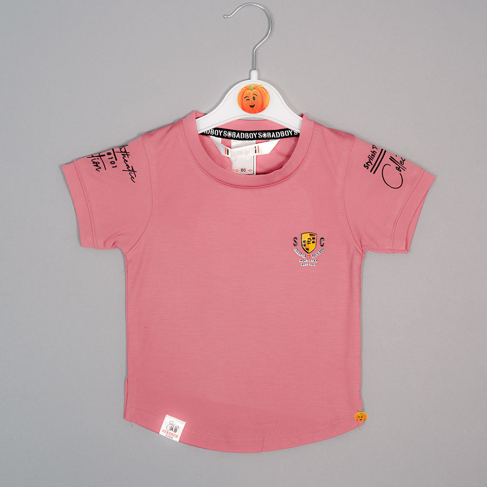 Solid Pink T-Shirt For Boys with Soft Fabric Variant Front View