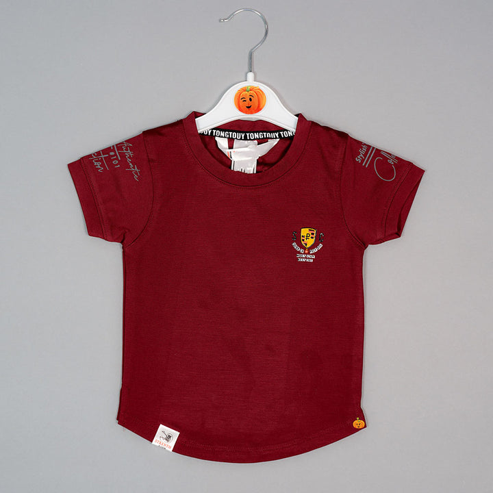 Solid Maroon T-Shirt For Boys with Soft Fabric Variant Front View