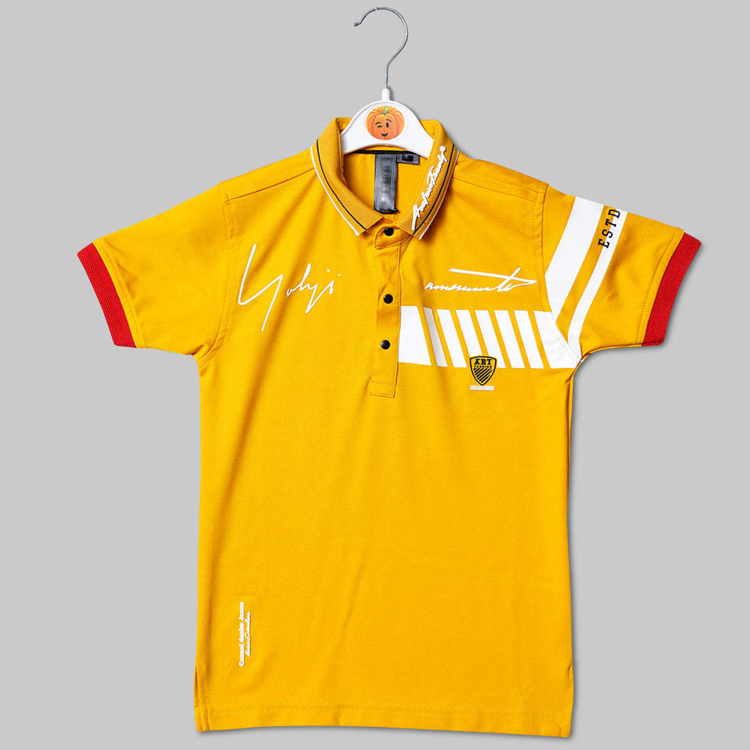 Solid Mustard Polo Collard T-Shirts for Boys Variant Front View 