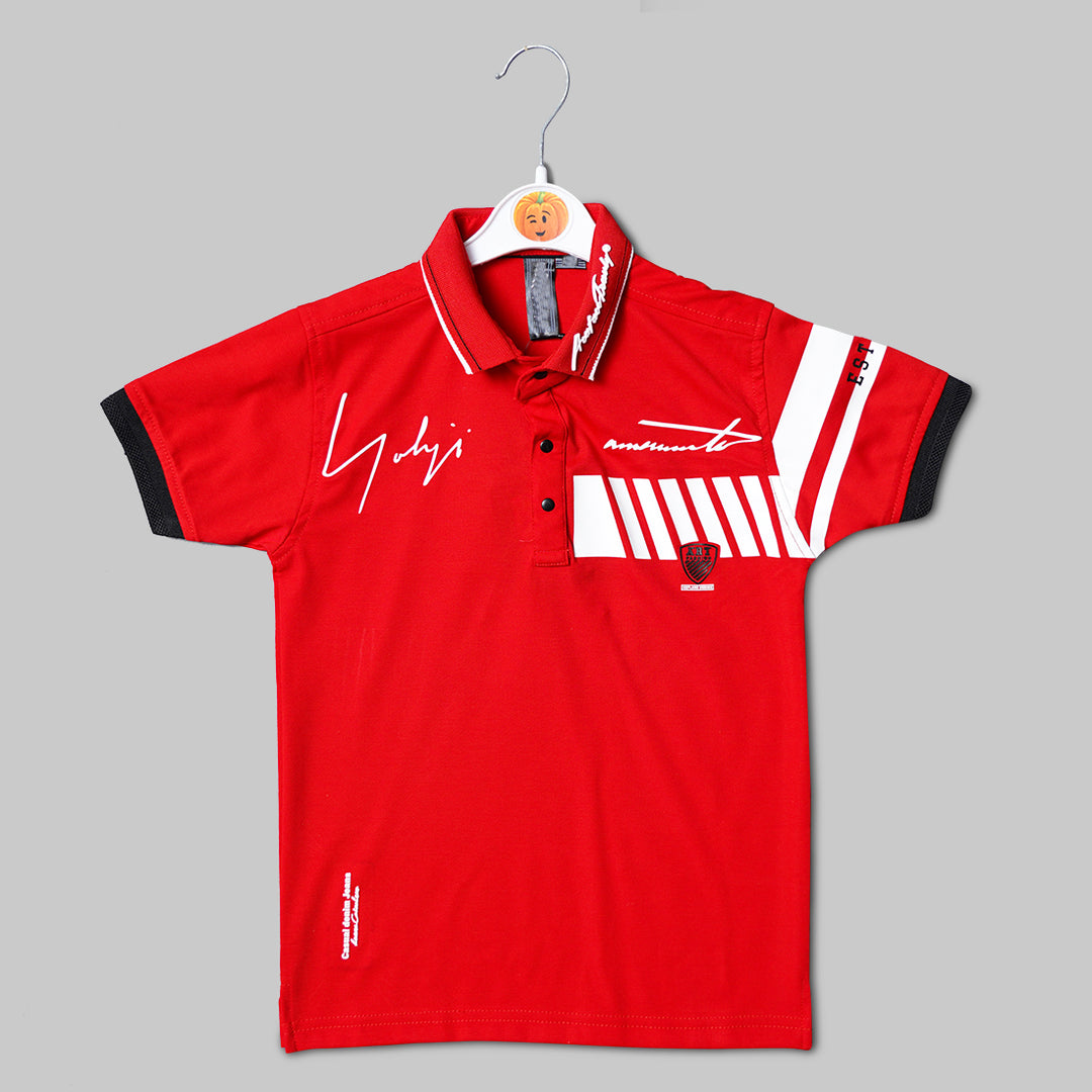 Solid Red Polo Collard T-Shirts for Boys Variant Front View