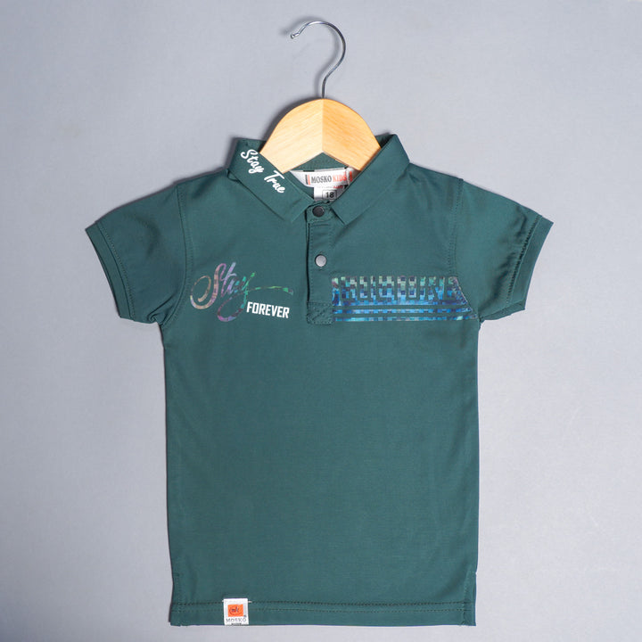 Solid Collared Aesthetic T-Shirt for Boys Front View Variant Front View