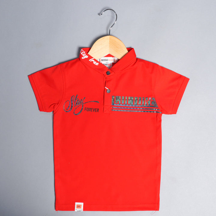 Solid Collared Aesthetic T-Shirt for Boys Front View