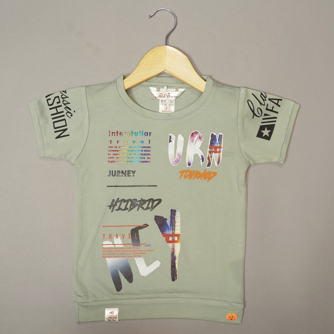 Solid Green Round Neck T-Shirts For Boy Front View