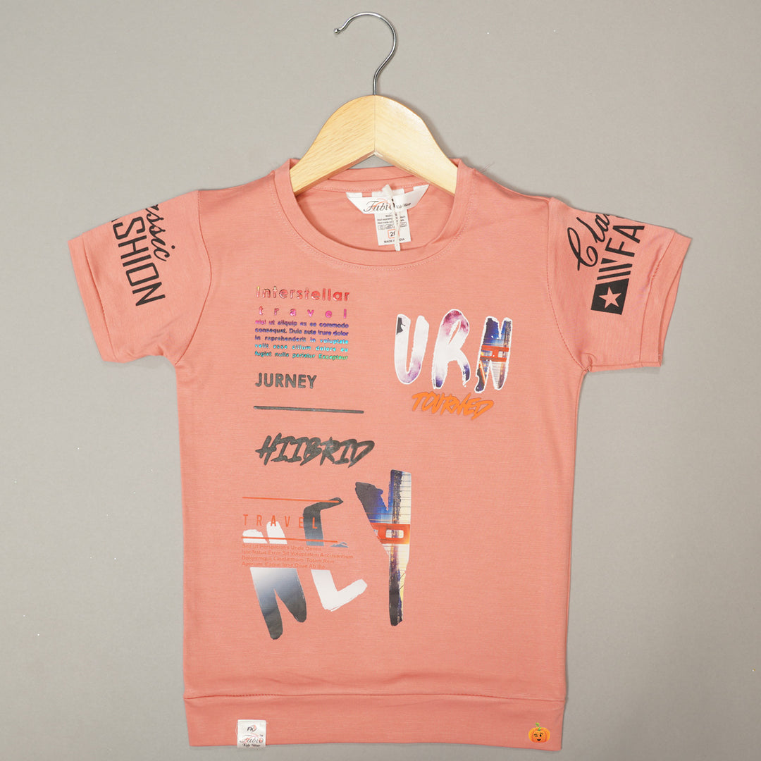 Solid Orange Round Neck T-Shirts For Boy Front View