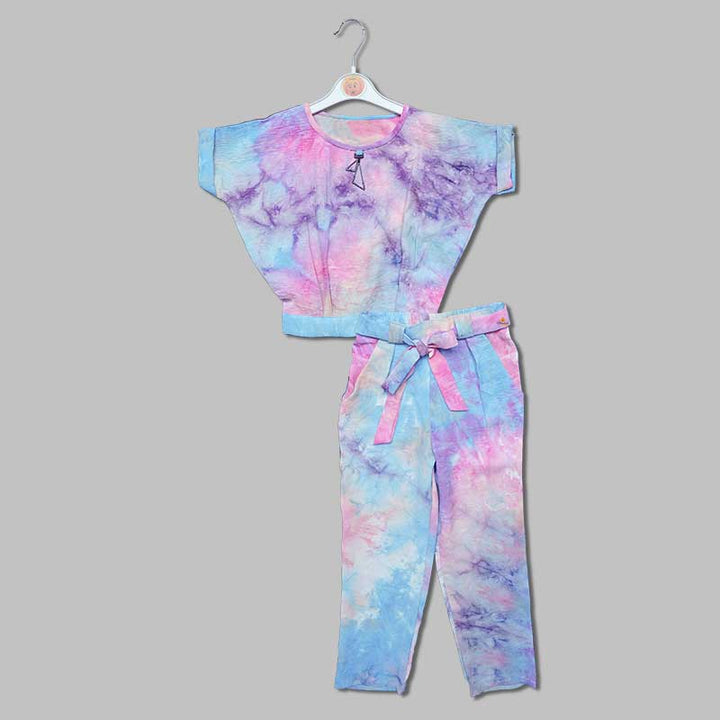 Blue & Pink Tie Dye T-shirt And Pant Set For Kids