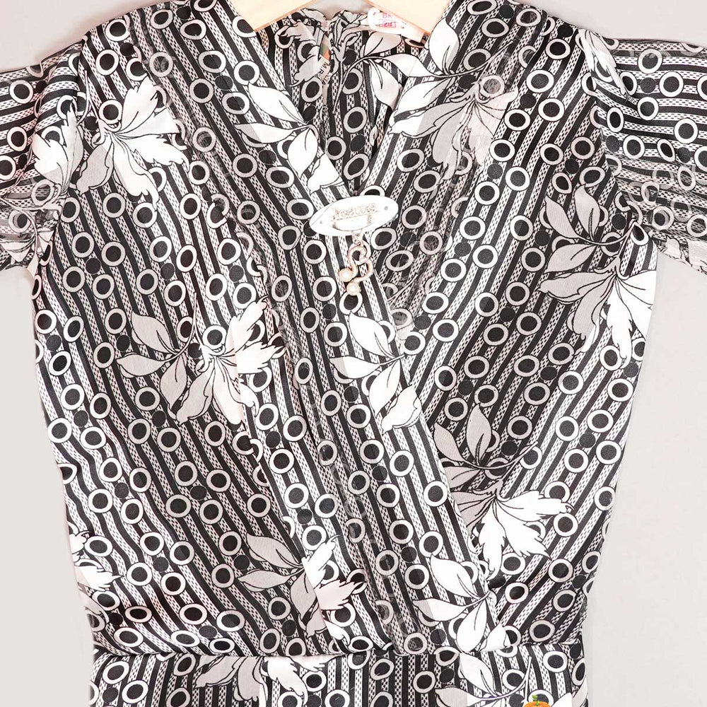 Floral & Dotted Pattern Top for Girls Close Up View