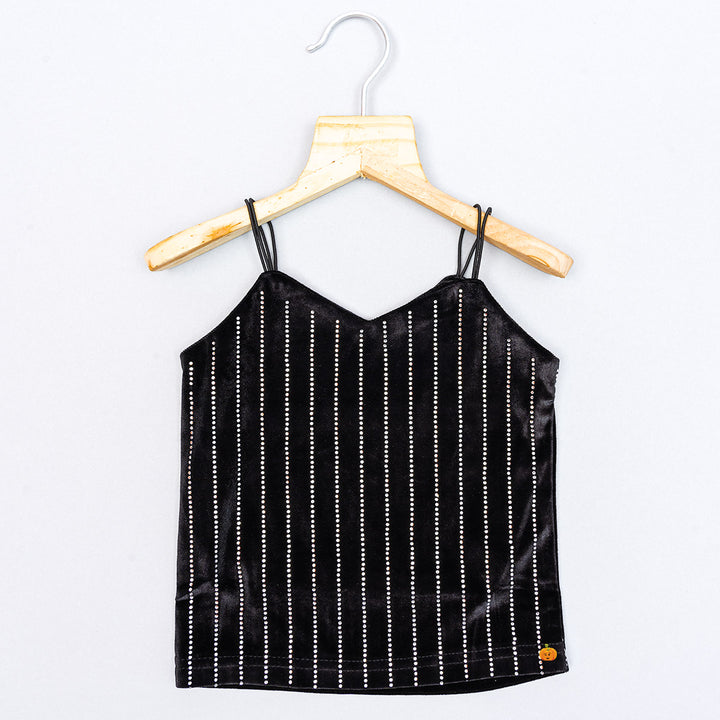 Black Striped Top for Girls Front View