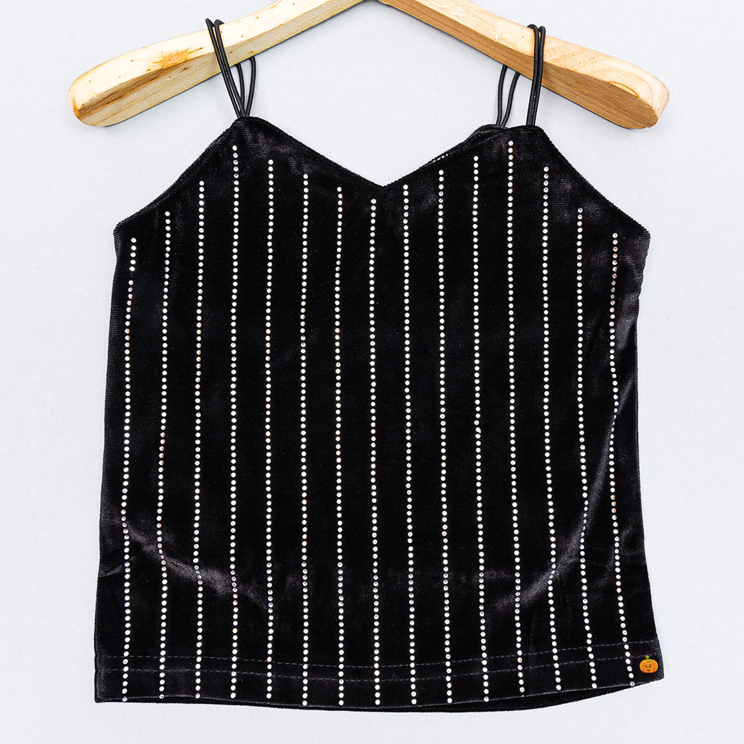 Black Striped Top for Girls Close Up View