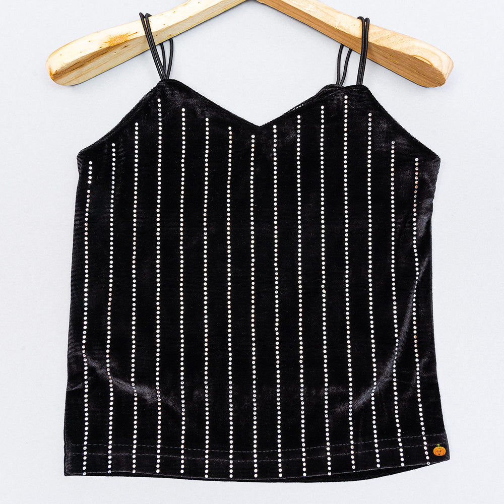 Black Striped Top for Girls Close Up View