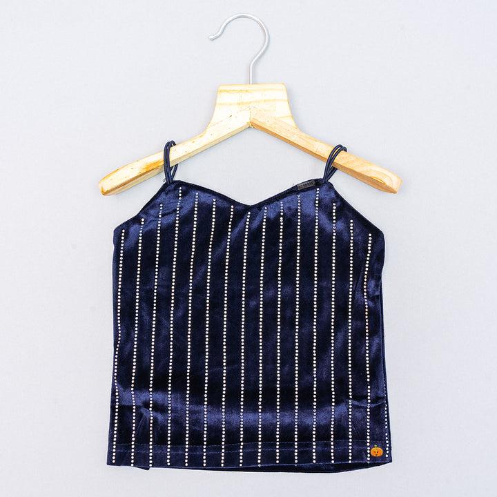 Navy Blue Striped Top for Girls Front View