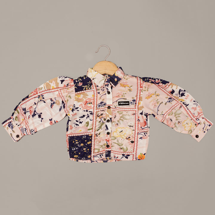 Collared Printed Top for Girls Variant Front View