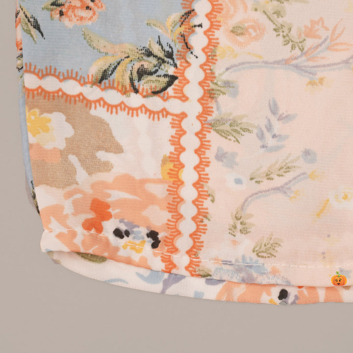 Collared Printed Top for Girls Close Up View