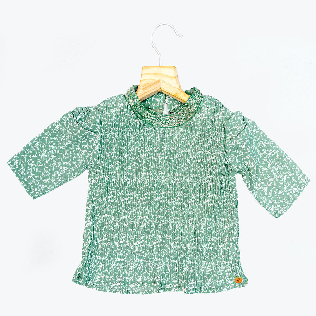 Green & Onion Printed Girls Top Front View